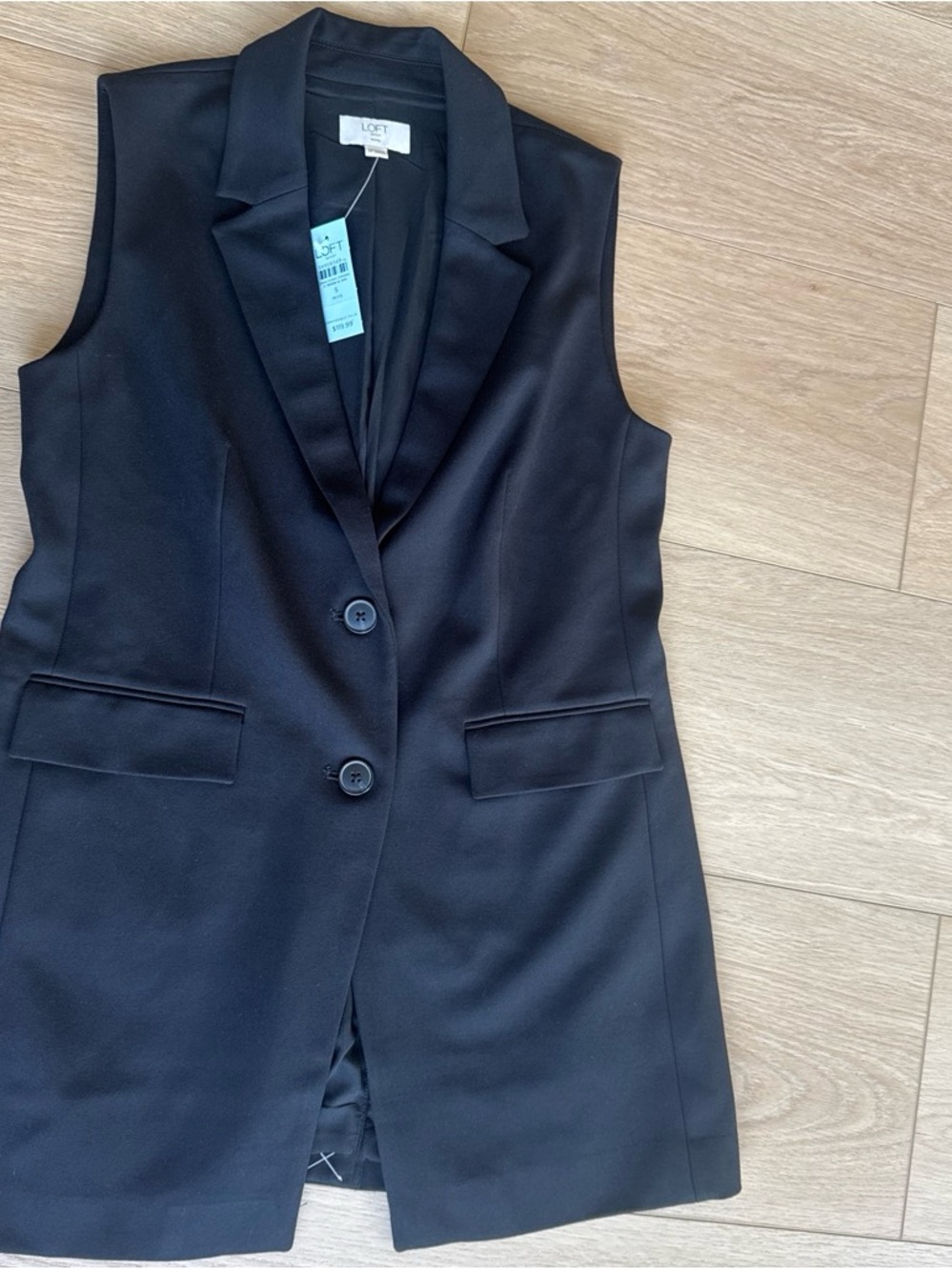 LOFT Black Sleeveless Blazer Vest with Notch Lapel